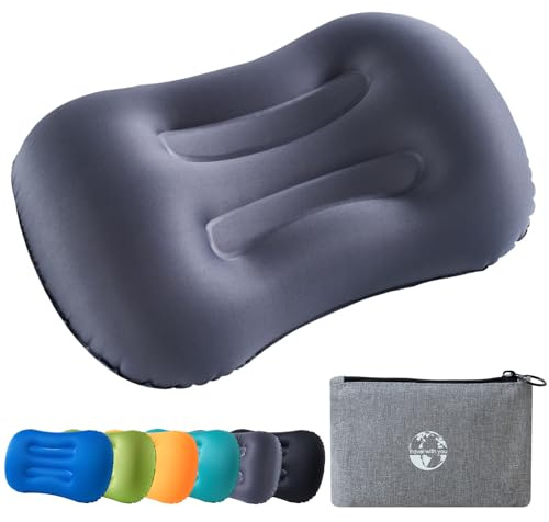 JetsCush Campingkissen Aufblasbar Ultraleicht Reisekissen Strandkissen | Ergonomisch Luftkissen klein verpackbar für Camping Wandern Trekking Reisen Strand Grau