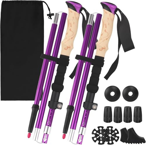 Walking Stöcke Damen,Walking Stöcke Faltbar 115-135cm,Nordic Walking Stöcke,Teleskop Wanderstöcke Aluminium,für Damen und Herren,leicht & ausziehbar,mit Gummipuffer,für Trekking und Wandern