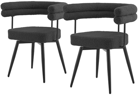 ML-Design Esszimmerstühle drehbar 2er Set Dunkelgrau in Teddy-Stoff, Wohnzimmerstuhl mit Arm- und Rückenlehnen, 360° Drehstuhl, Polsterstuhl, Küchenstuhl mit Stahlgestell, Loungesessel ergonomisch