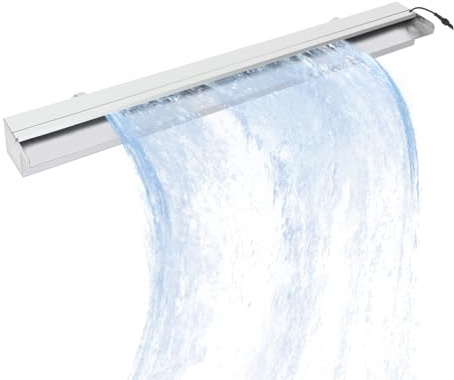 Garvee Cascada de Agua de Acero Inoxidable 304 para Piscina y Jardín Fuente Rectangular Decorativa con Luces LED RGB y Mando a Distancia para Estanque Exterior y Paisajismo Patio 60 cm Plata