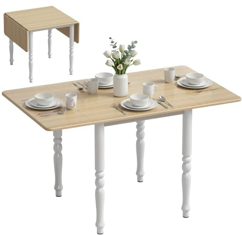 HOMCOM Tavolo da Pranzo Pieghevole per 2-6 Persone 74-134x80 cm Naturale | Tavolo Cucina a Ribalta, Gambe Tornite in Acciaio, Scrivania Richiudibile Salvaspazio, Legno, Soggiorno Sala da Pranzo