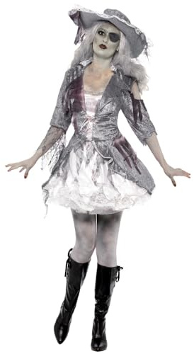Smiffys Deluxe Ghost Ship Pirate Treasure Costume, Grey with Dress & Hat, Halloween Adult Fancy Dress, Pirate Dress Up Costumes