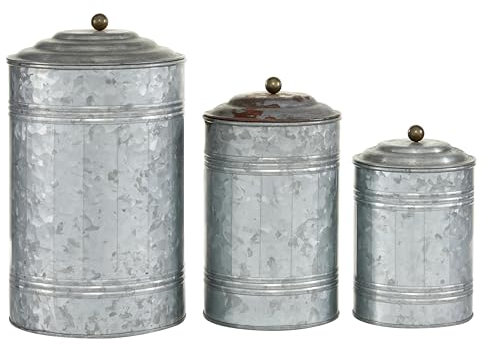 Deco 79 Metal Decorative Jars, Set of 3, 12, 9, 8H, Galvanized Gray
