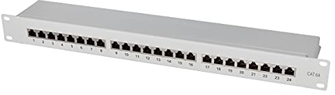 LogiLink Professional PrimeLine Cat.6A (500 MHz) Patchpanel grau, 19, STP (geschirmt) 24-Port (RJ45), Lichtgrau