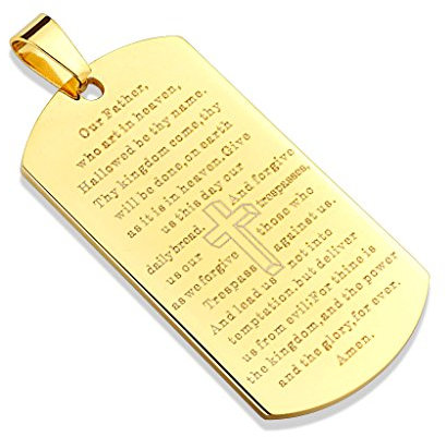 Bungsa Unisex Anhänger Dog Tag mit Gebetstext aus 316L Edelstahl