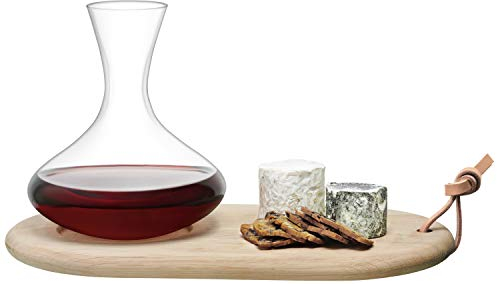 LSA International Wine Carafe 1.4L Cheese Board Set, Clear/Oak