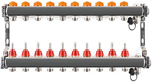 Edelstahlverteiler mit automatischem Abgleich 10 Heizkreise