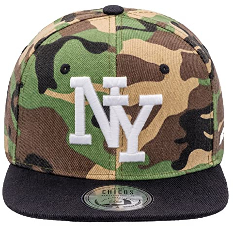 JOHNNY CHICOS NY New York süße Unisex Schwester Bruder Kindercap Hai Tiger Adler Prince Kinder Cap Snapback und Mütze 48-58cm Kopfumfang (One Size, NY Camouflage Schwarz)