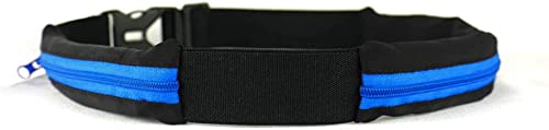 Ceinture Boa L'Original Sac Banane - 2 Poches Ultra Extensibles - Sport, Course a Pied, Jogging, Equitation, Fitness, Voyage, Randonnée -Range Telephone, Gourde, Anti Pick-Pocket Belt (Bleu, M/L)