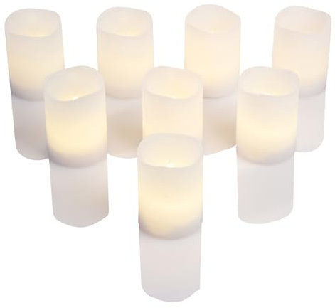 Schlaraffenland LED Kerze PARVO | 8er Set | 7,5x10 cm | weiß | Echtwachs | LED Kerzen mit Timerfunktion | flackernde Flamme | batteriebetrieben | Kerzen mit Timerfunktion | Kerzen mit Batterie