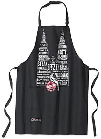 1. FC Köln Grillschürze schwarz Schürze mit Tasche Kochschürze - Plus Lesezeichen I Love Köln