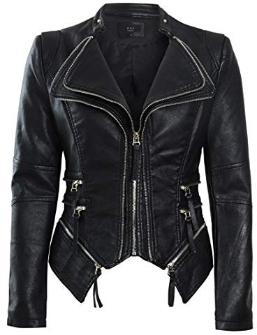 SS7 Femme Veste de Motard en Faux Cuir
