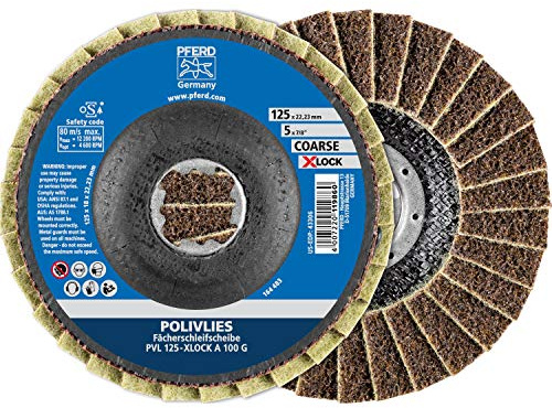 PFERD Pollifleece flap washer, pack of 5, 125 mm, A100, coarse, X-LOCK (22.23 mm), 44694211 - for quick and comfortable tool changes