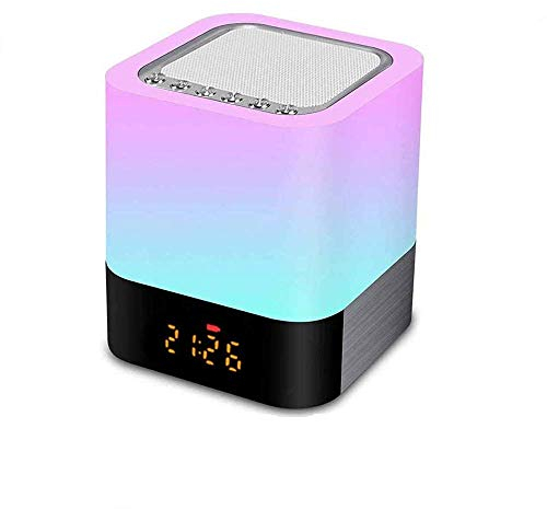ALLOMN Bedside Lamp with Bluetooth Speaker, Colour Changing Touch Lamp, RGB Dimmable Bedside Night Light, Digital Alarm Clock, Gift for Teens (Multicolour)