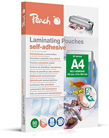 Peach Laminierfolien A4 - 80 mic - 100 pouches - selbstklebende Rückseite - geeignet für selfmade Bilder oder Schilder etc. - geeignet für alle Laminiergeräte - S-PP080-17