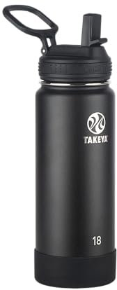 Takeya Actives Water Bottle with Straw Lid - Durable & Easy-Care Water Bottle with Stainless Steel Insulation - BPA-Free Lid with Carry Handle & Straw - Dishwasher-Safe - 18 oz, Onyx