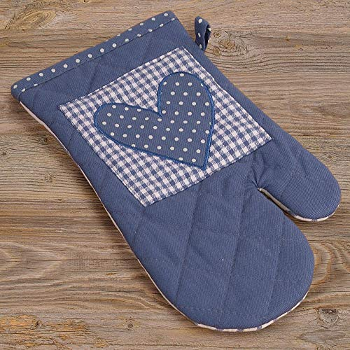 matches21 Topfhandschuh Ofenhandschuh Landhaus Premium LINA Karo & Herz-Applikation Hitzeschutz 17x33 cm 1 STK - blau