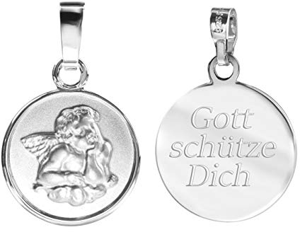 JEVELION Engel-Anhänger Silber-Anhänger 925 Sterling Silber für Damen, Herren und Kinder mit Gravur Gott schütze Dich als Kettenanhänger + Schmuck-Etui