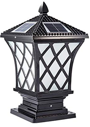 ACMHNC Retro Lámpara de Jardín Solar, LED Faros de Columna Antiguo Post Cap Lights IP65 Vintage Farola de Exterior 2200 Mah Luces de Camino Aluminio Lámpara de Columna Para Patio Paisaje,37Cm,Negro