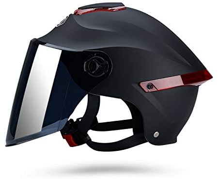Galatée Halbhelm Für Erwachsene Mit Visier, 709abs-Schale Kombiniert Mit Eps-Pufferschicht, Belüftetem Und Herausnehmbarem Innenfutter Für Besseren Schutz Beim Fahren(Matt-schwarz, Braune Linse