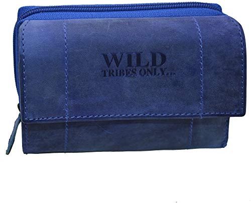 flevado Portemonnaie Damen Wildleder oder Glatt Leder Geldbörse in vielen Farben RFID Schutz (Blau)
