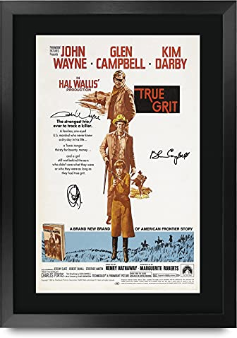 HWC Trading FR A3 True Grit John Wayne Gifts Gedrucktes Poster signiertes Autogramm Bild für Film-Fans, A3 gerahmt