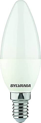 SYLVANIA LED-Lampe, E14 Sockel, 470 Lumen, Homelight (2700 Kelvin), 4.5 Watt Leistung, 15000h Lebensdauer, 35mm Durchmesser, 97mm Länge, Weißer Kerzen Kolben, 1er Pack