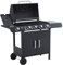 Outsunny Barbacoa de Gas con 4+1 Quemadores 14,4 KW Mesas Laterales Armario de Almacenaje Termómetro y 2 Ruedas Acero Inoxidable BBQ 125x51x100 cm Negro