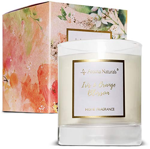 Aroma Naturals Duftkerze, 35 Stunden Brenndauer, Glas Kerze mit natürlichem Sojawachs, Geschenkverpackung (Iris & Orangenblüte)
