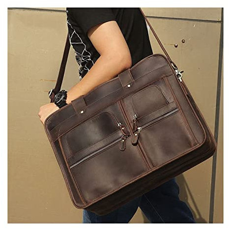 NAQYAH Bolsos de Negocios for Hombres Bolsos de computadoras, Bolsas de computadora portátil de Cuero genuinas, maletines for Hombres, Bolsas de Hombro de mensajería (Color : Brown)