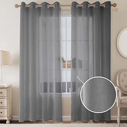 CUCRAF Leinenoptik Grau Voile Vorhänge mit Ösen Halbtransparent Gardine für Schlafzimmer Wohnzimmer H260 x B140cm 2er Set