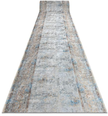 rugsx Läufer Antirutsch Lotus BORDERO 95111 Grau/Beige - Waschbar - 60x140 cm- Rutschfester Teppich für Flur & Küche