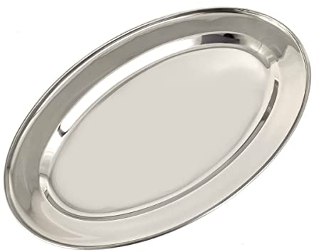 Tredoni Edelstahl 45cm Oval Serviertablett Platte, Antipasti/Kebab/Fischtablett (45 cm)