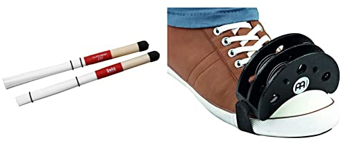 Sela SE 036 Cajon Brush 250 für Cajons, Percussion Instrumente und Schlagzeug, Cajon Zubehör, Drum Sticks mit Nylonfasern & Meinl Percussion Foot Tambourine, Fußtamburin/Foot Percussion, Schwarz