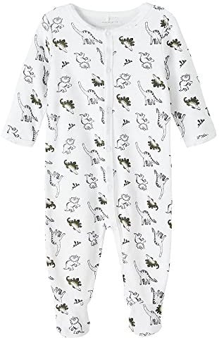 NAME IT Baby Strampler mit Dino Print mit Knöpfen Bright White-74