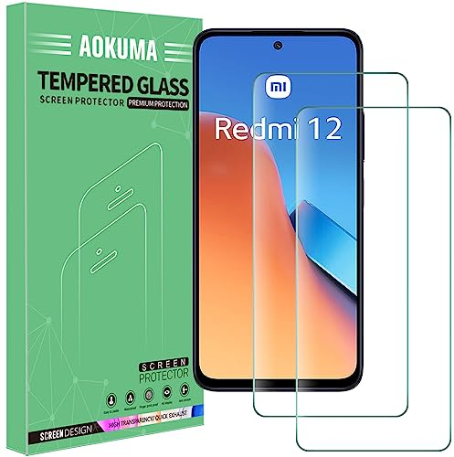 AOKUMA Xiaomi Redmi 12 4G/5G/POCO M6 Pro Verre Trempé, [Lot de 2] Protection d'écran Xiaomi Redmi 12 4G/5G/POCO M6 Pro [0.26mm] [Extrêmement résistant aux rayures] [Haute définition]