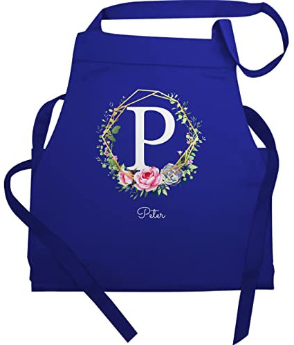 Schürze - Name und - Initialen mit Namen - 60x87 - Royalblau - kochschürze selbst gestalten buchstaben buchstabe apron gifts for grandparents anfangsbuchstabe blumenkranz küchenschürze damen