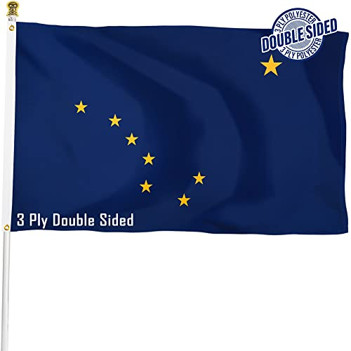 XIFAN Doppelseitige Alaska-Flagge, 90 x 152 cm, strapazierfähig, 3-lagig, strapazierfähiges Polyester, AK Flagge mit lebendigem Druck/4 Reihen Saum/Messingösen für Innen- und Außendekoration