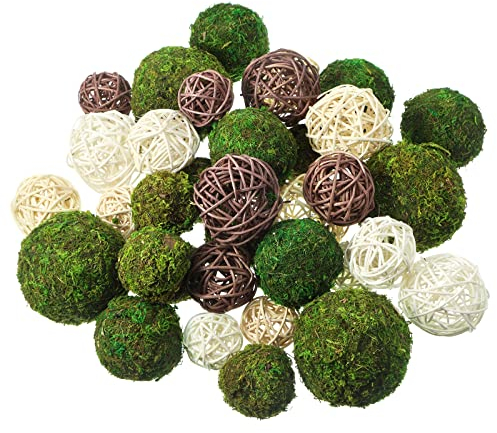 Patelai Weiden-Rattan-Kugeln, dekorative Kugeln für Vasen, Tafelaufsatz, Schalen, Kugelfüller für Frühling, Sommer, Basteln, Heimdekoration, 4 Größen (weiß, beige, braun), 72 Stück