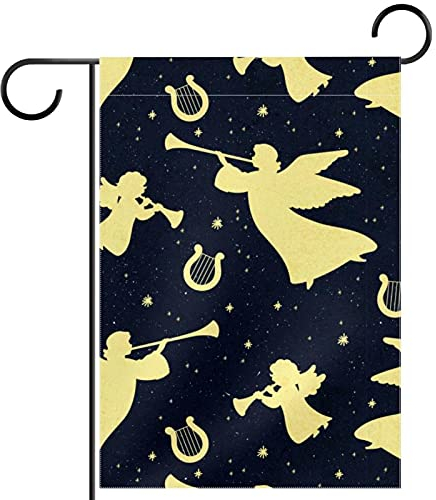 Bandera de jardín personalizada con ángeles vintage, arpas, trompetas de doble cara, para exteriores, decoración de letreros al aire libre