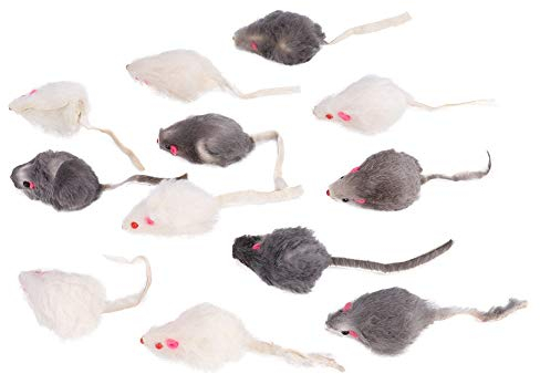 JTLB Cat Toy Mouse,Toy 12 Rabbit Fur Mice 14×10×4 12pcs Pet Cat Mice Toys Small Plush Mouse Funny Cat Toy Fake Mouse for Kitten Cat