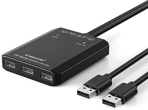 USB Switch Adapter, Lemorele 3 Ports Share für 2 PCs, 2 In 3 Out KVM Switch Hub mit 2-USB-Kabeln für Maus, Tastatur, Scanner, Drucker