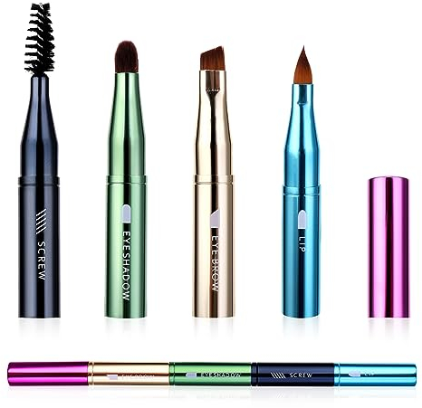 simarro 4 in 1 Make-up-Pinselset, tragbare Reisegröße Make-up-Pinsel Abnehmbare Lidschattenpinsel Augenbrauenpinsel Schraubenpinsel Lippenpinsel für Foundation Concealer Puder Flüssigkeit (Farbe)