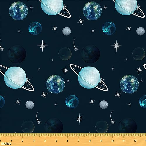 Dunkelblaues Galaxy Print Stoff durch den Hof,3D Planeten Sterne Nebel Stoff für Stühle Sofa Nähen,Mysteriöses Universum wasserdichtes Gewebe für Polsterung und Heimwerkerprojekte, 92x150
