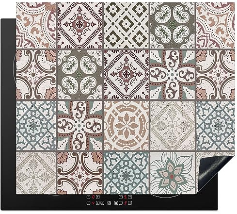 KitchenYeah© Induction Hob Cover Protector Mat Kitchen Universal Ceramic | 20.2x22.9 / 58.3x51.3 cm - Covers for Electric Cookers Vinyl Mosaic - Brown - Pattern - Tile