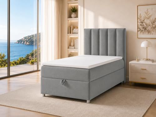 Best For Home Trinity K10 EinzelBett | Boxspringbett mit Bonell Federkernmatratze 70x200 | MatratzenTopper | Bett mit Matratze | Bett mit Stauraum