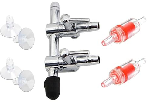 2 Wege Aquarium Luftstrom Steuerhebelventil Verteiler Splitter Pumpen Zubehör Set mit 2 Rückschlagventilen und 4 Saugnäpfen für Aquarien