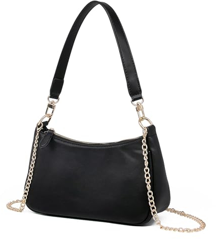 YAMEIZE Trendige kleine Schultertaschen – klassische Halbmond-Tasche mit abnehmbaren Trägern, Hobo-Clutch, Handtasche für Damen, Schwarz, modisch