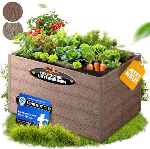 Truly Timber® Hochbeet WPC EcoFusion 123x64x71cm – extrem Langlebig [Woody-Look] Komplettpaket mit vorgebohrten Löchern | Hochbeete für Garten Hochbeete-kit Bausatz