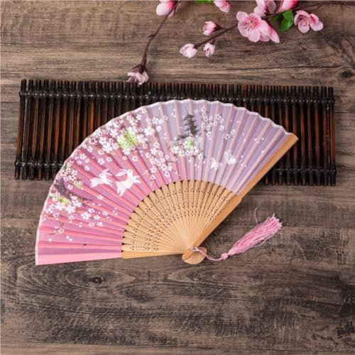 Zoegneer Japanese Style Folding Fan, Cherry Blossom Design, Perfect For Kimono And Yukata Matching, Outdoor Weddings And Summer Occasions(4#)
